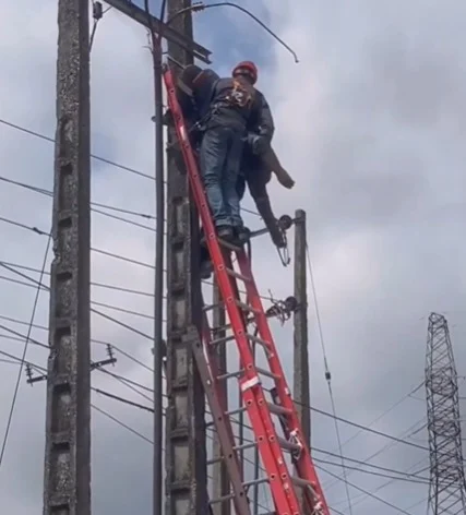 VIDEO: IKEDC worker rescued after suffering electric shock on Lagos power pole